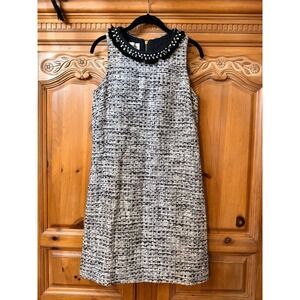 Vintage Sara Campbell Tweed Sleeveless Dress W/ Embellished Collar Size 10